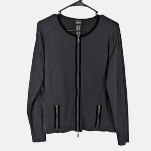 Wolford Zip Sweater‎ L Cardigan Lace Velvet Trim Luxe Sporty Minimalist